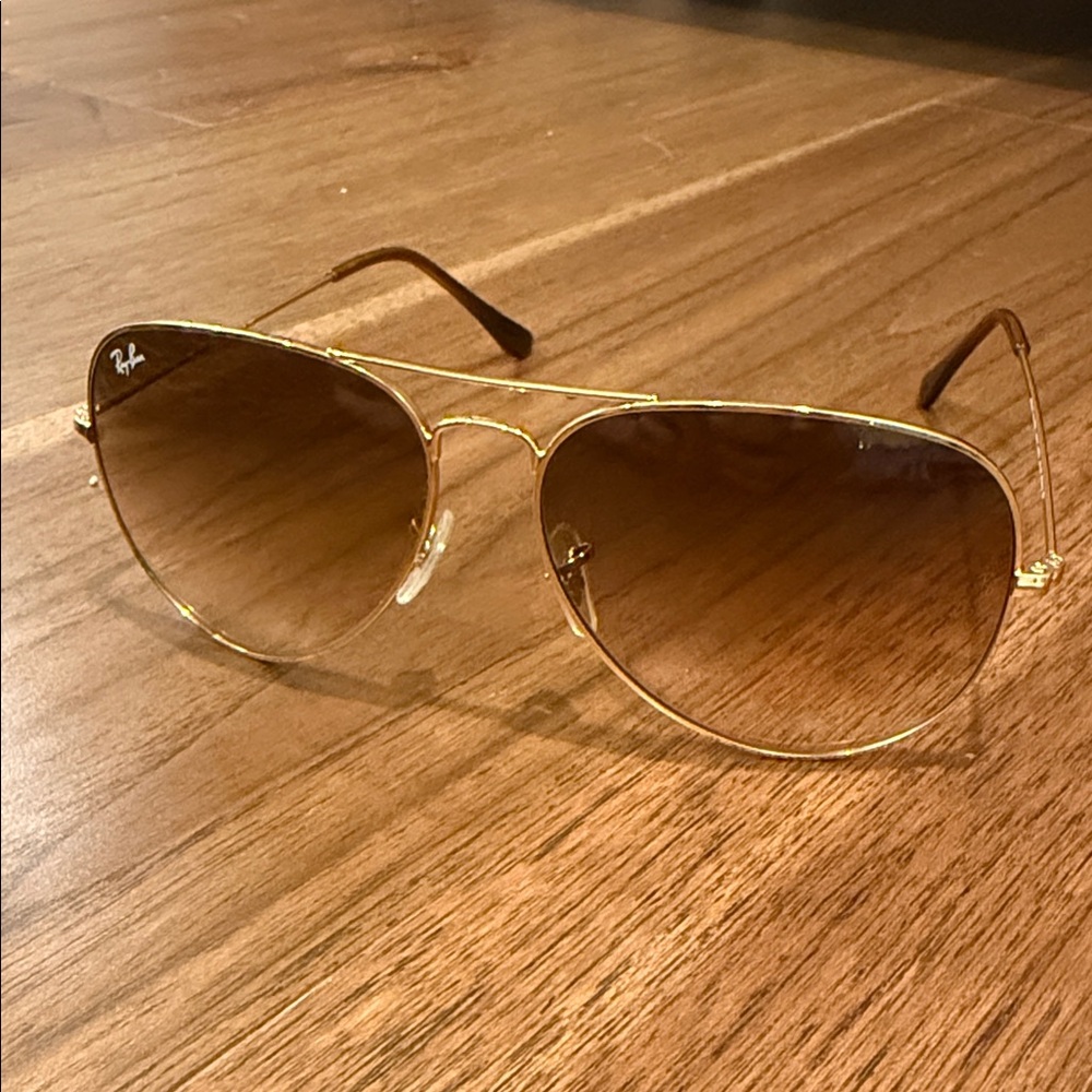 Ray-Ban Gold and Brown Aviator Sunglasses